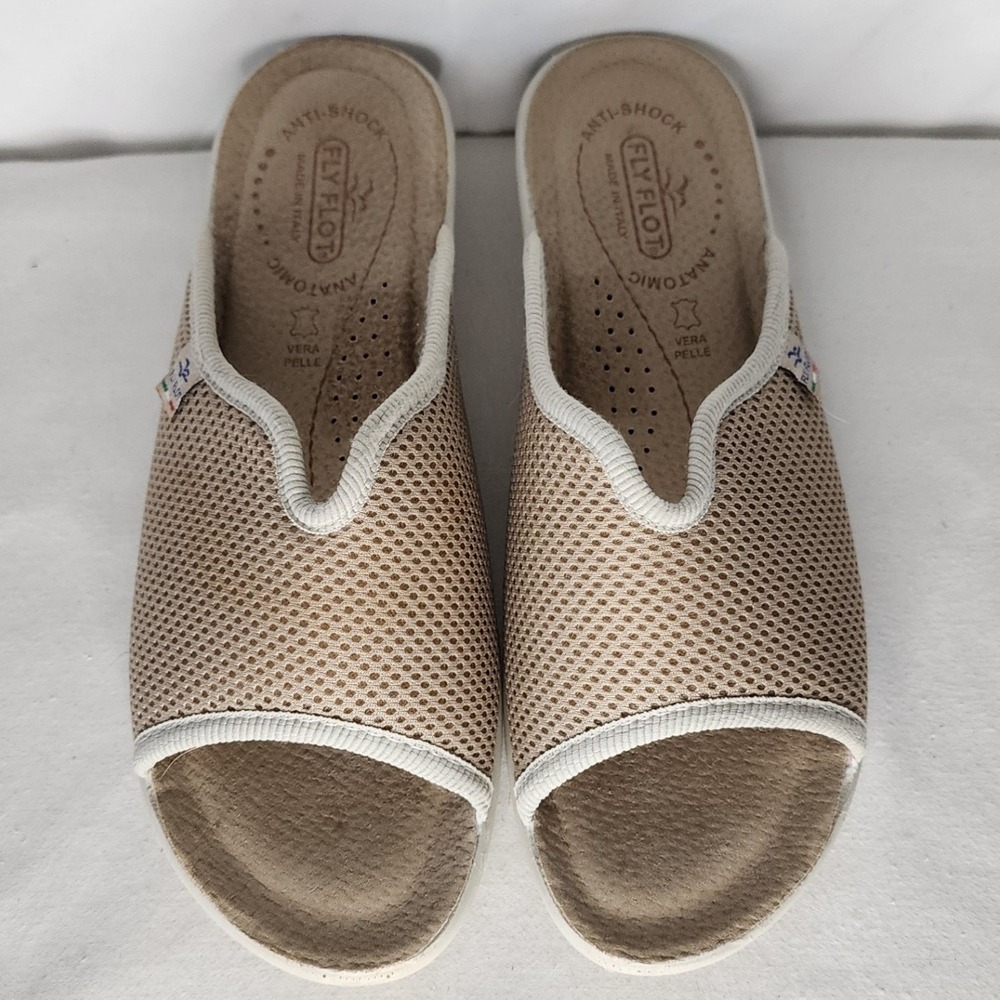 Fly Flot Tan Mesh Anatomic Anti-Shock Slide Sandals Womens 39 / 8.5 - Picture 2 of 5